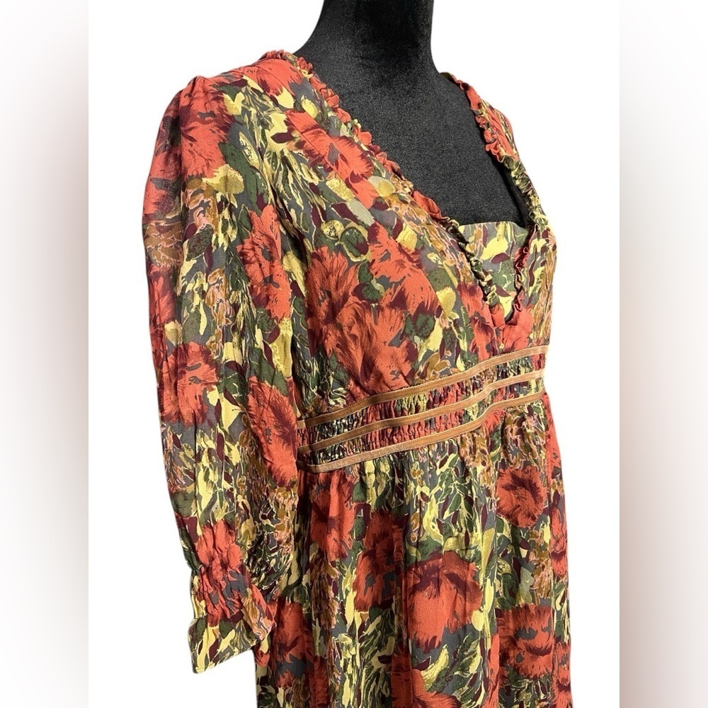 Vtg Sundance 100% Silk Floral Midi Dress – Boho Cottagecore Autumn Romance — 8 - Picture 3 of 12